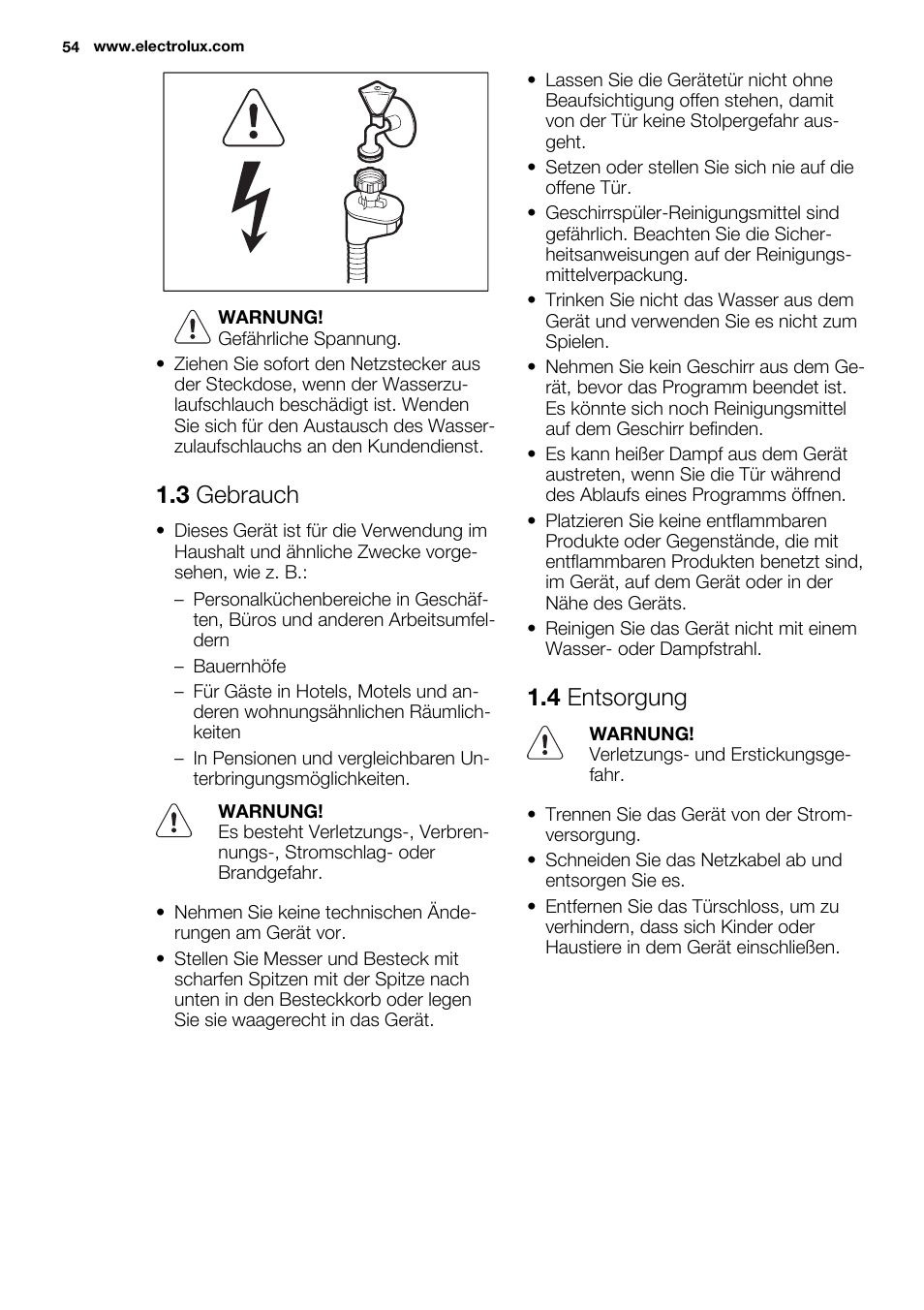 3 gebrauch, 4 entsorgung | Electrolux ESL4560RA User Manual | Page 54 / 72