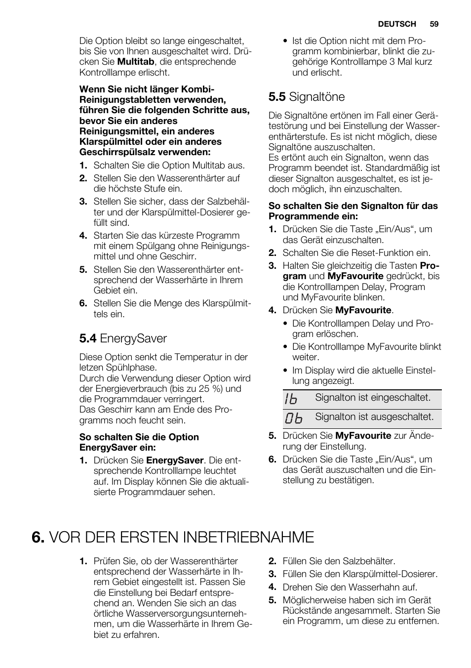Vor der ersten inbetriebnahme, 4 energysaver, 5 signaltöne | Electrolux ESL4560RA User Manual | Page 59 / 72