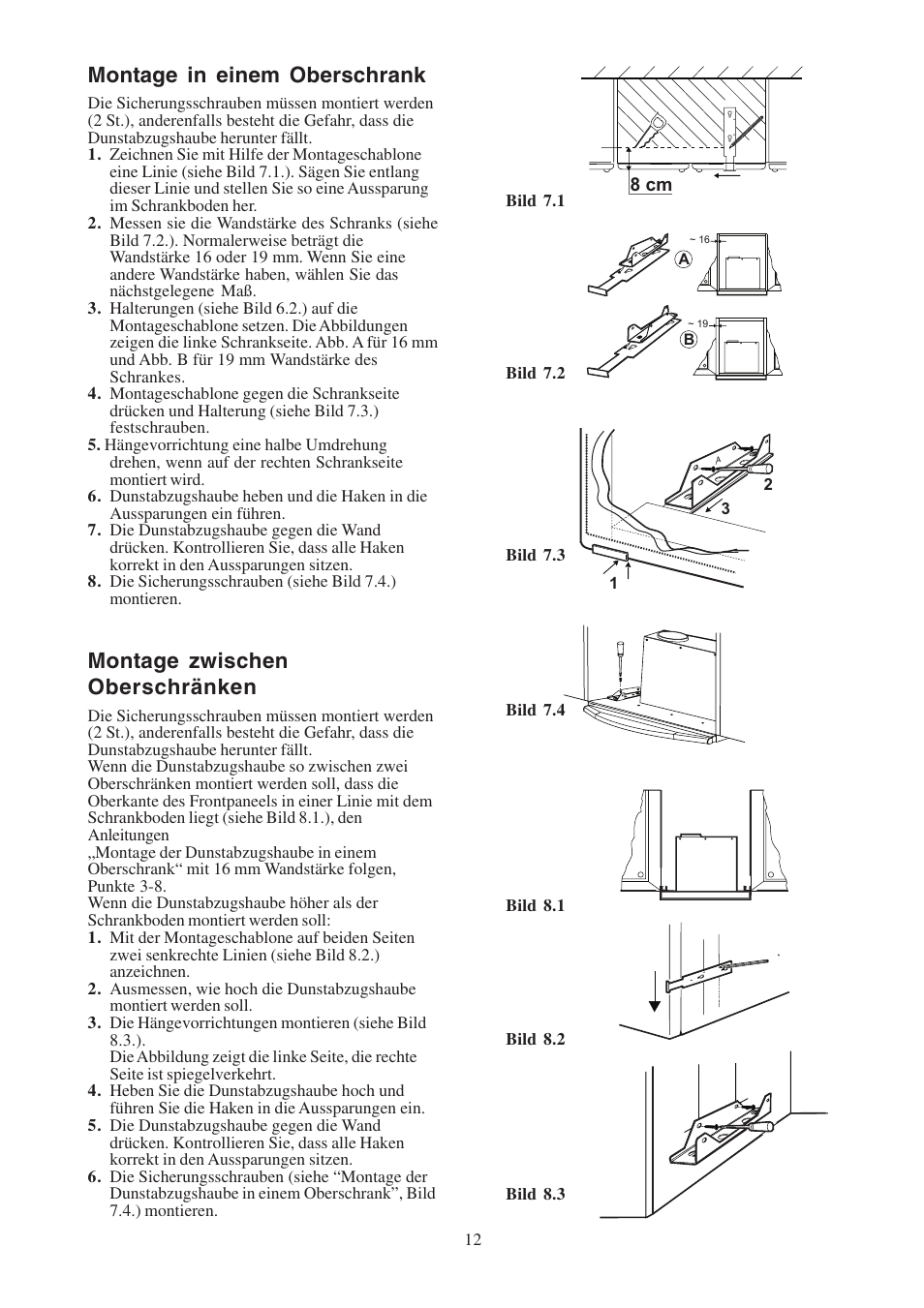 Montage in einem oberschrank, Montage zwischen oberschränken | Electrolux EFP6460X User Manual | Page 12 / 80