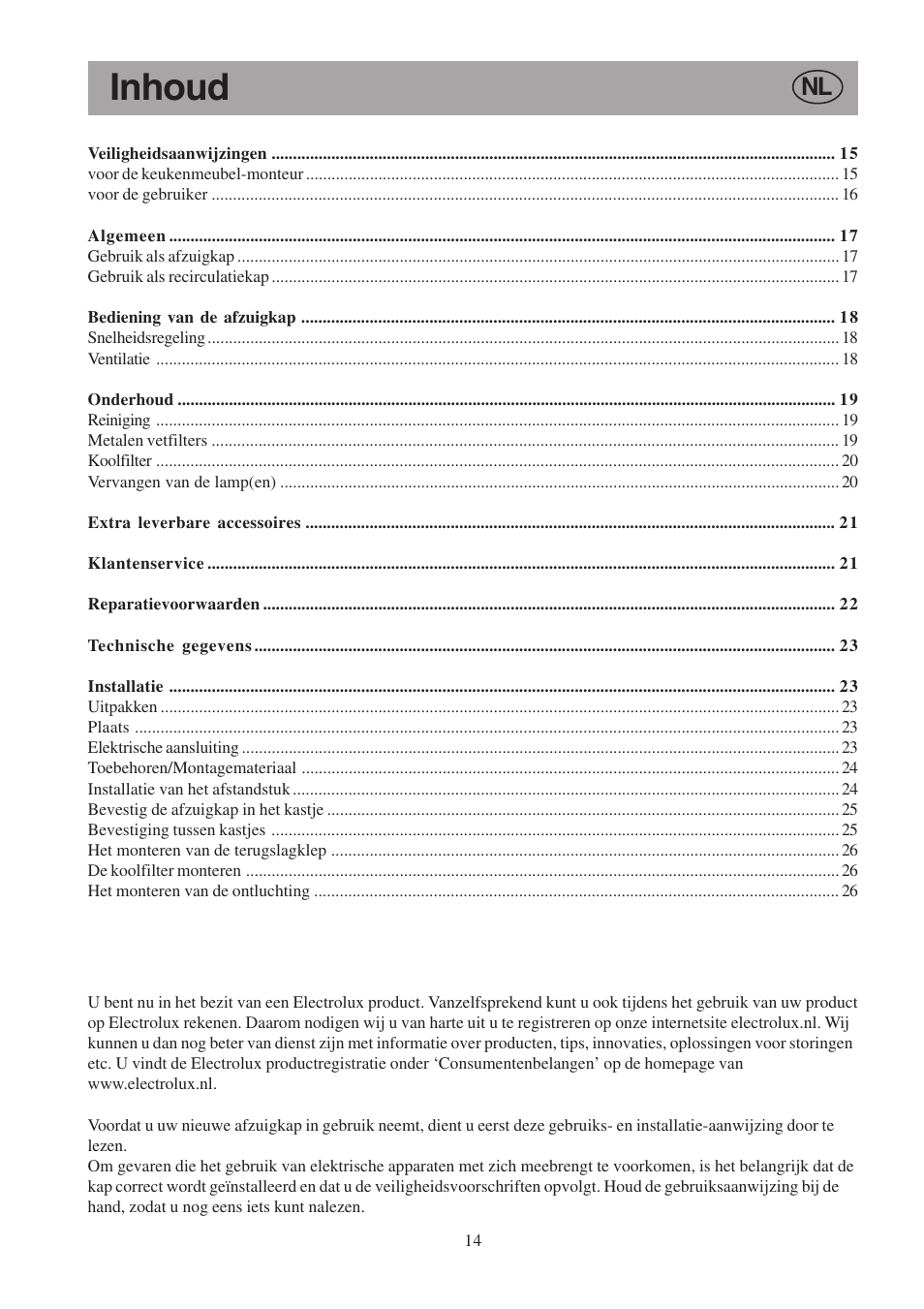 Inhoud | Electrolux EFP6460X User Manual | Page 14 / 80