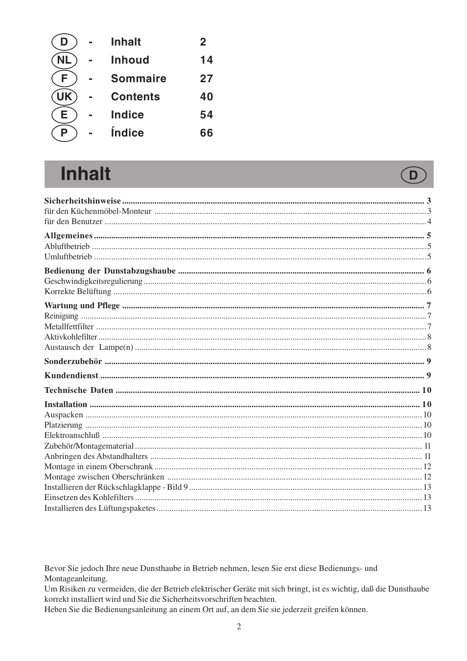 Inhalt | Electrolux EFP6460X User Manual | Page 2 / 80