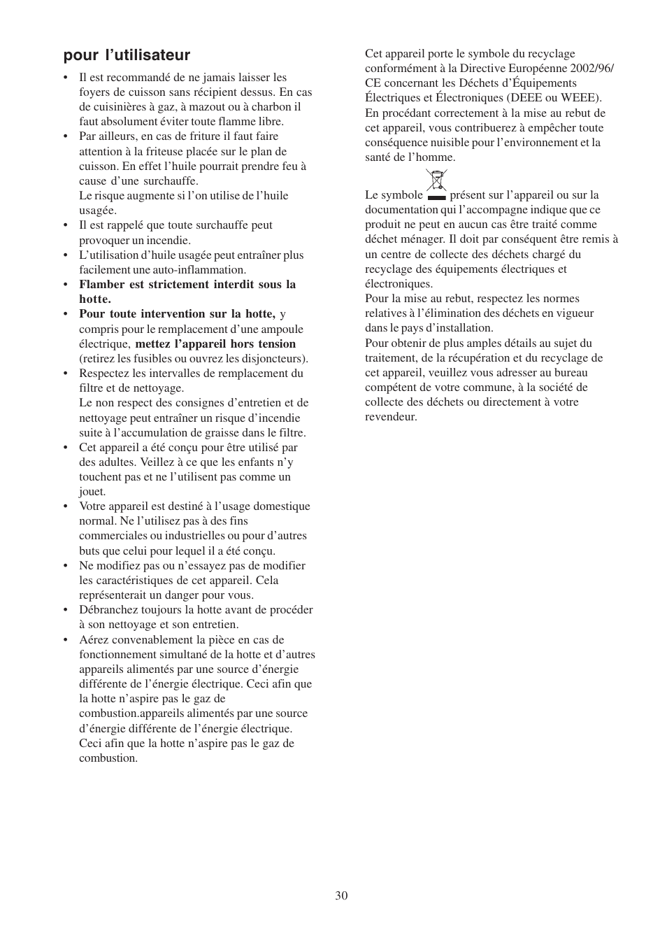 Pour l’utilisateur | Electrolux EFP6460X User Manual | Page 30 / 80