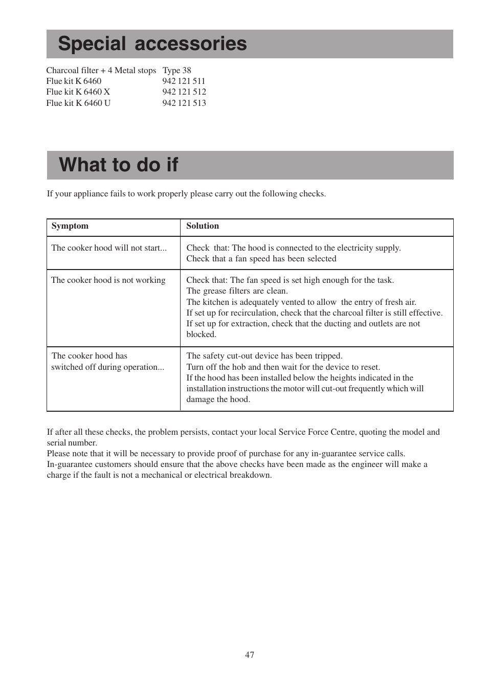 What to do if, Special accessories | Electrolux EFP6460X User Manual | Page 47 / 80