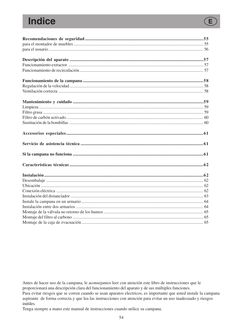 Indice | Electrolux EFP6460X User Manual | Page 54 / 80