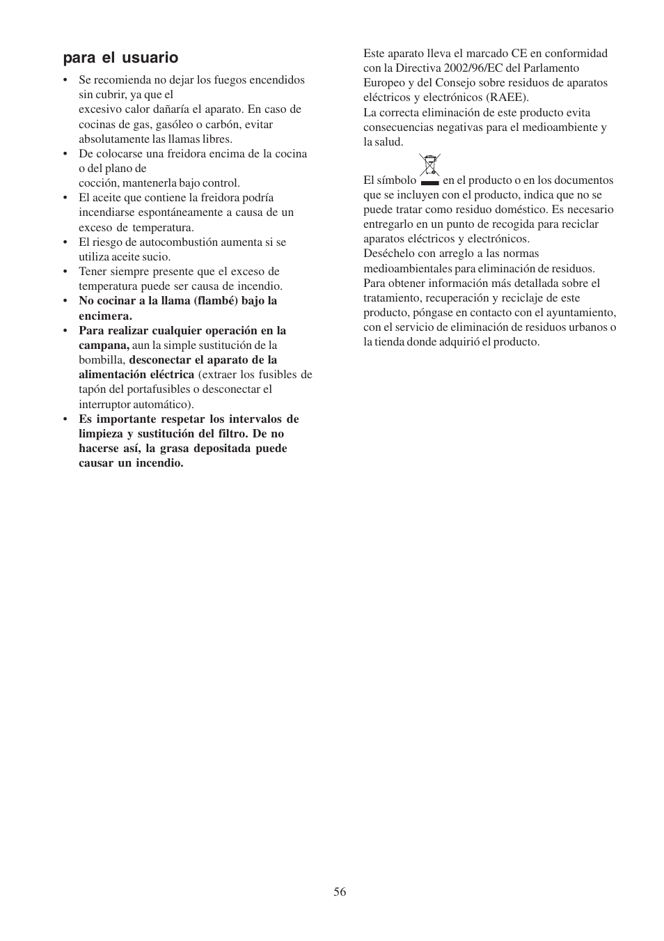 Para el usuario | Electrolux EFP6460X User Manual | Page 56 / 80