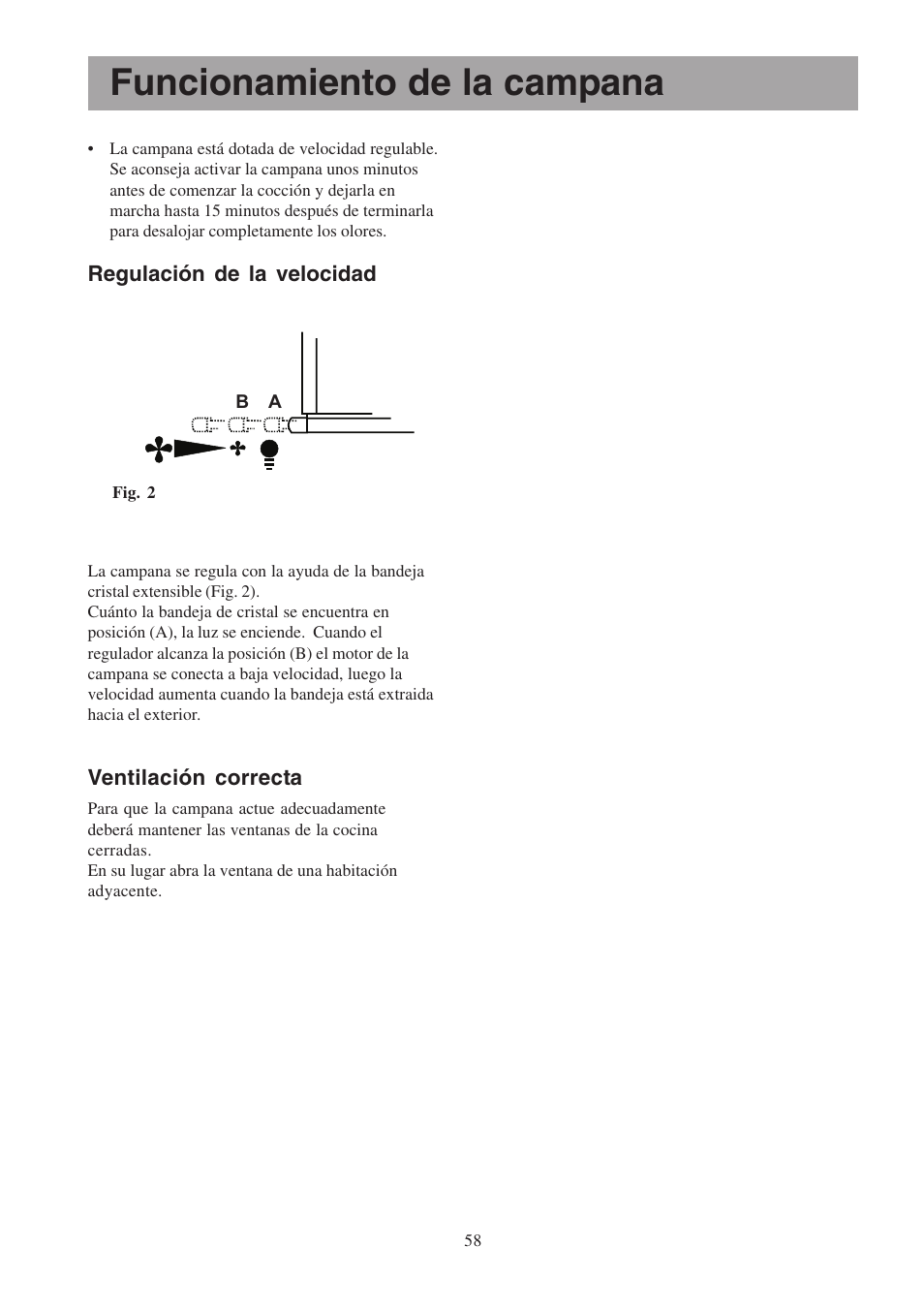 Funcionamiento de la campana | Electrolux EFP6460X User Manual | Page 58 / 80