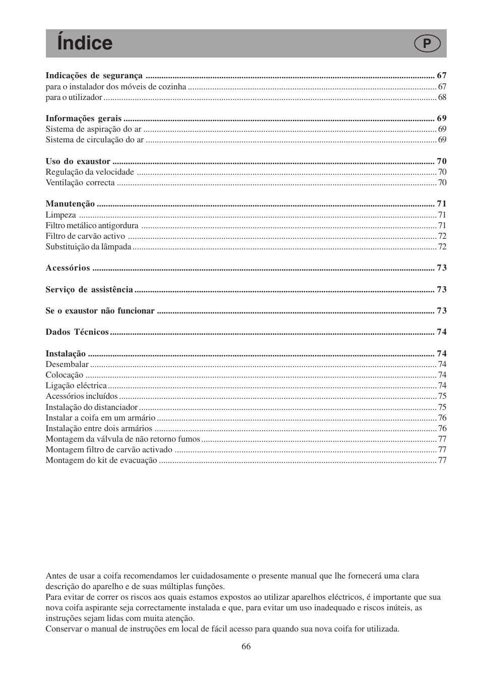 Índice | Electrolux EFP6460X User Manual | Page 66 / 80