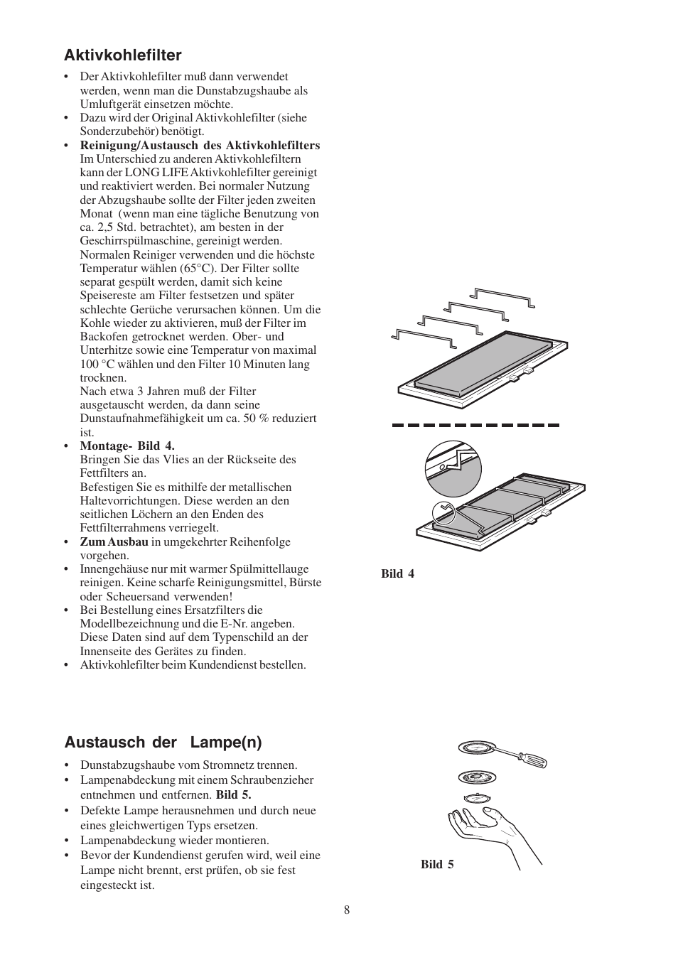 Aktivkohlefilter, Austausch der lampe(n) | Electrolux EFP6460X User Manual | Page 8 / 80