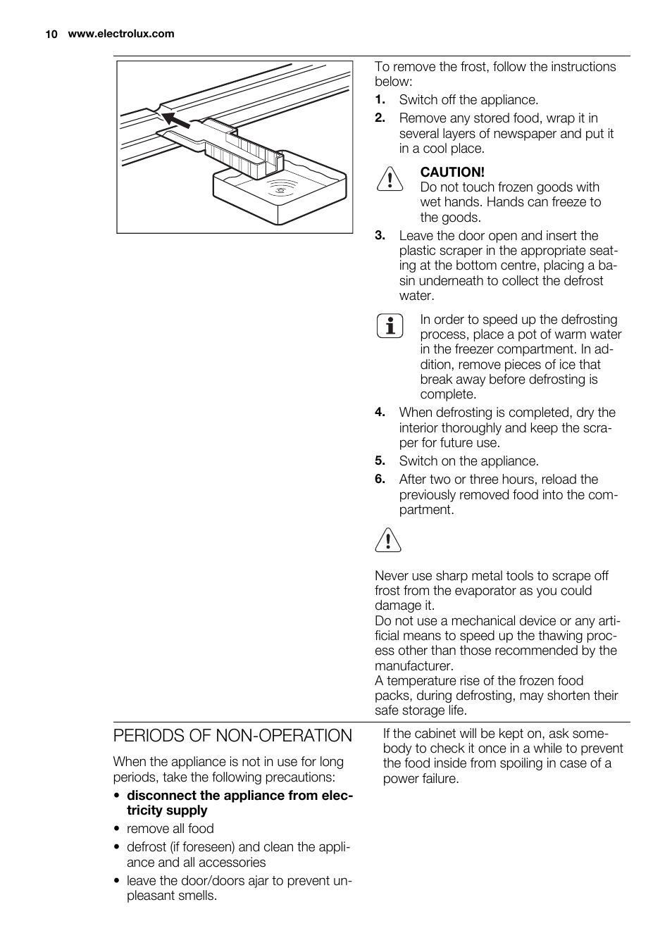 Periods of non-operation | Electrolux EUN0600AOW User Manual | Page 10 / 68