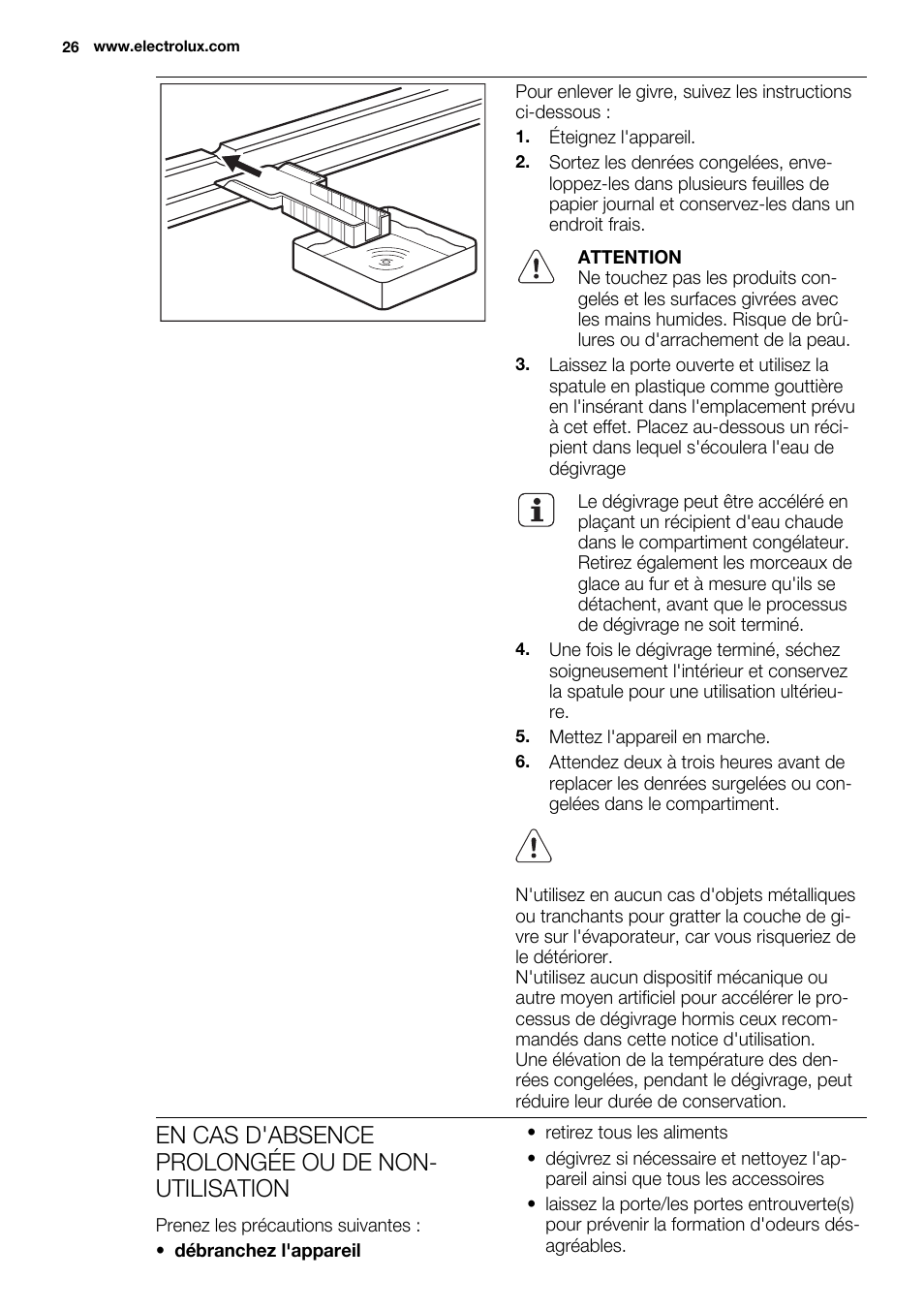 En cas d'absence prolongée ou de non- utilisation | Electrolux EUN0600AOW User Manual | Page 26 / 68