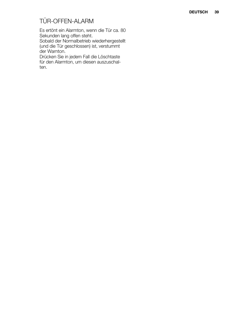 Tür-offen-alarm | Electrolux EUN0600AOW User Manual | Page 39 / 68