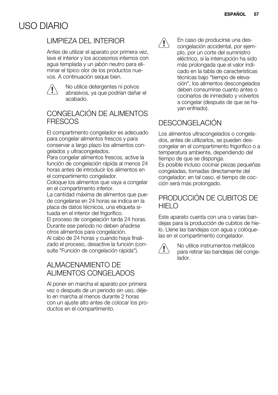 Uso diario | Electrolux EUN0600AOW User Manual | Page 57 / 68