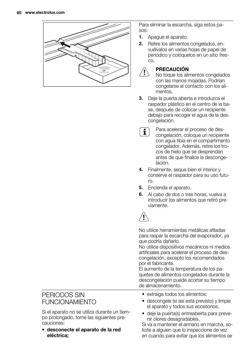 Periodos sin funcionamiento | Electrolux EUN0600AOW User Manual | Page 60 / 68