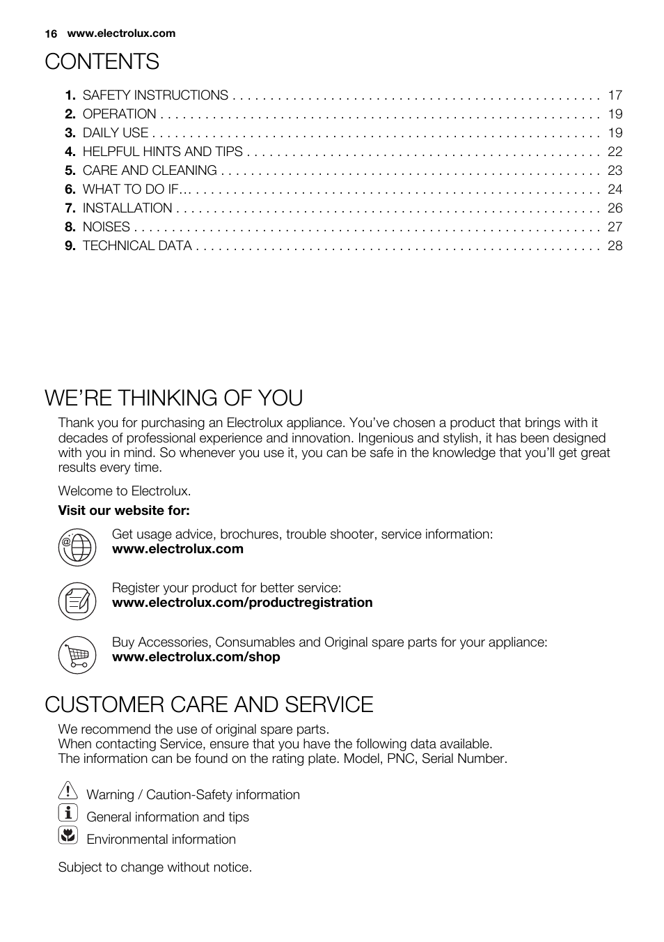 Electrolux ERN2214FOW User Manual | Page 16 / 60