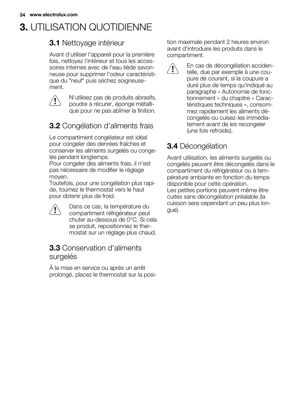 Utilisation quotidienne | Electrolux ERN2214FOW User Manual | Page 34 / 60