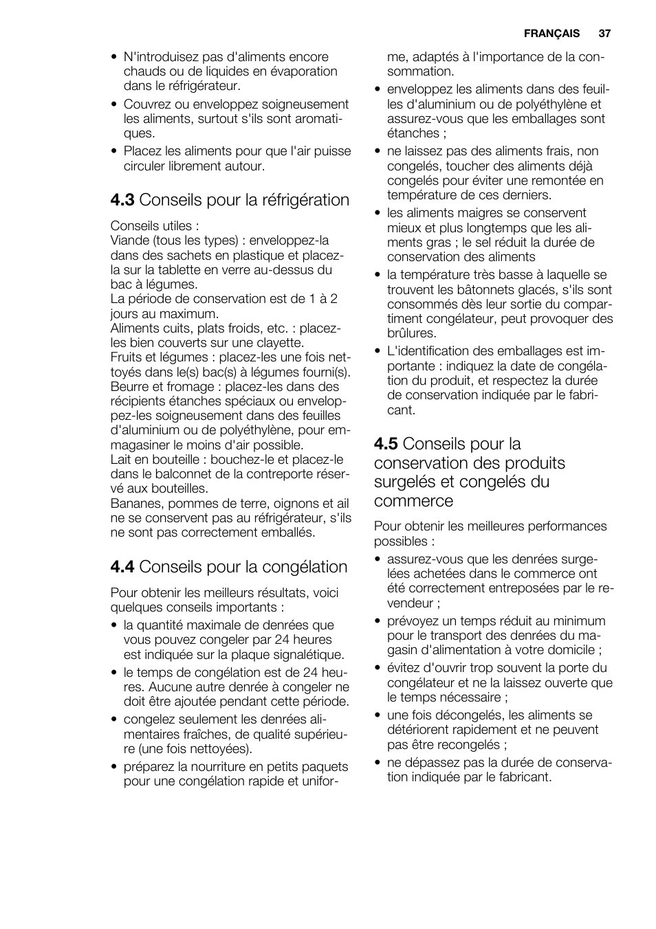 3 conseils pour la réfrigération, 4 conseils pour la congélation | Electrolux ERN2214FOW User Manual | Page 37 / 60
