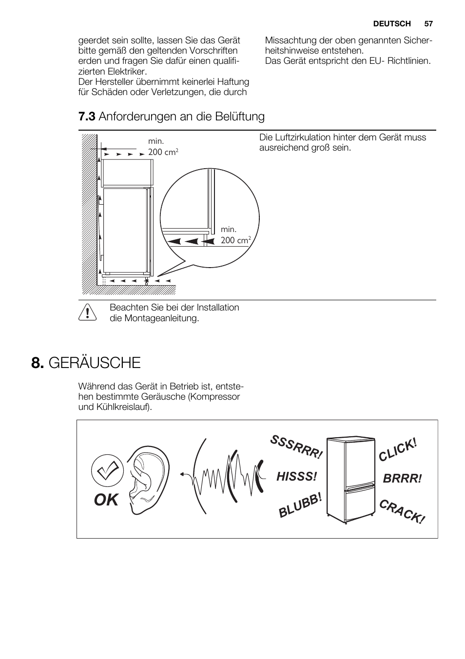 Geräusche | Electrolux ERN2214FOW User Manual | Page 57 / 60