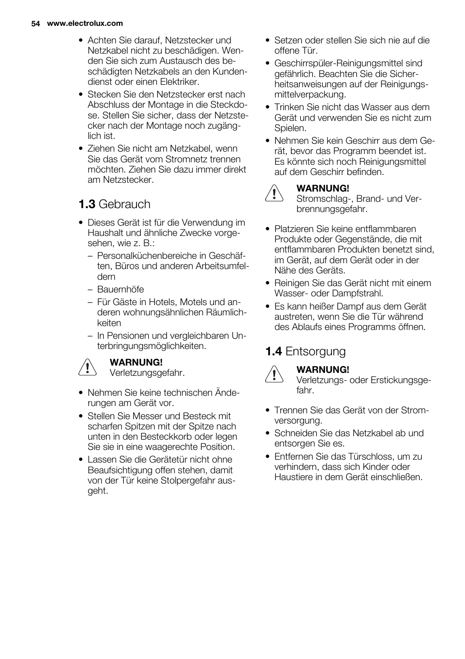 3 gebrauch, 4 entsorgung | Electrolux ESL6391RA User Manual | Page 54 / 72