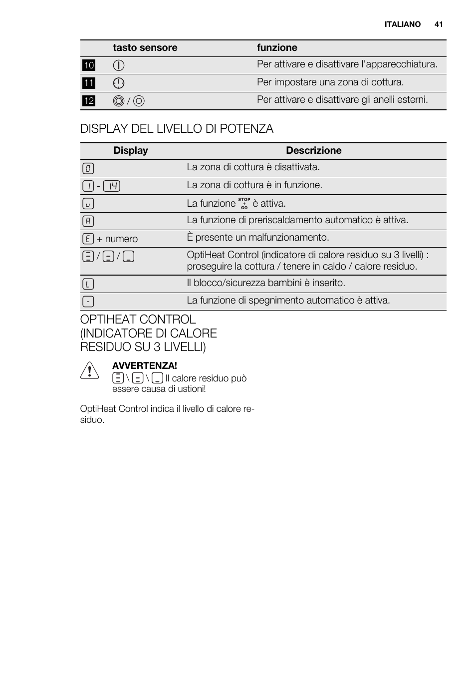 Display del livello di potenza | Electrolux EHF6747FOK User Manual | Page 41 / 72