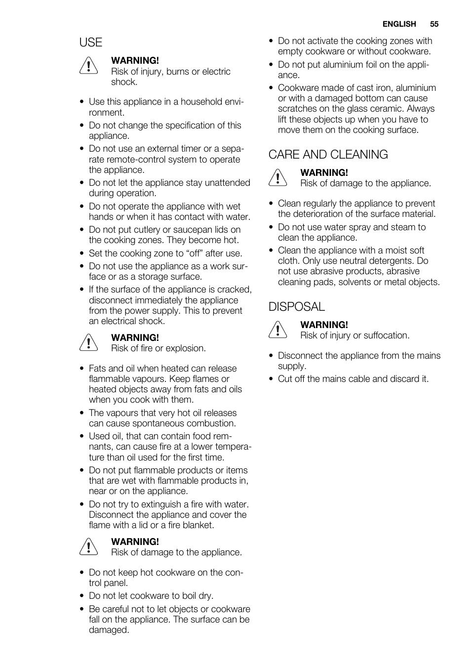 Care and cleaning, Disposal | Electrolux EHF6747FOK User Manual | Page 55 / 72