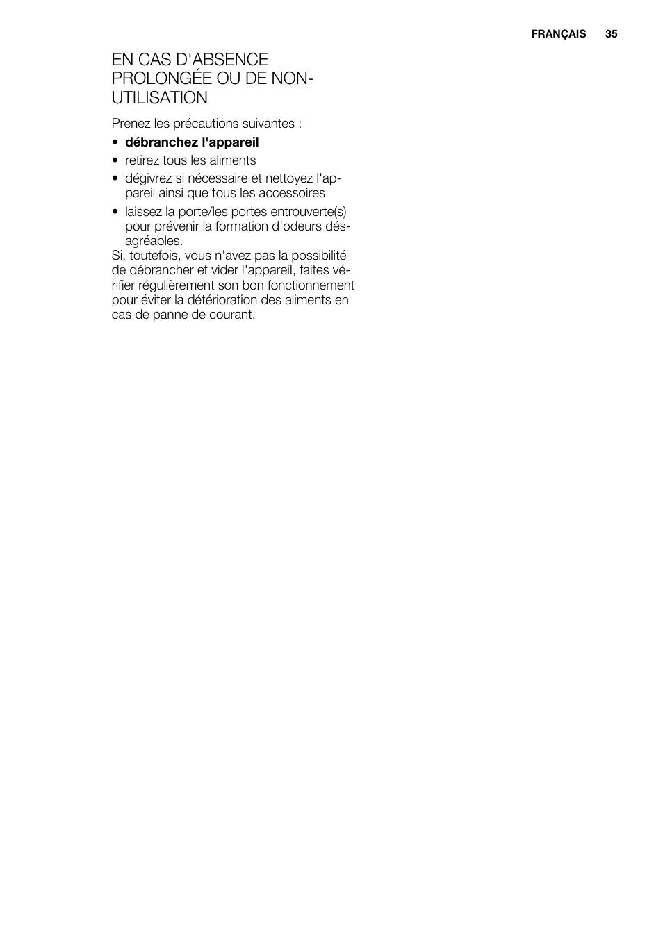 En cas d'absence prolongée ou de non- utilisation | Electrolux ENN2900AOW User Manual | Page 35 / 100
