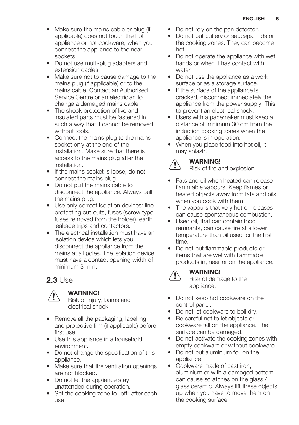 3 use | Electrolux EHI6740FOK User Manual | Page 5 / 76