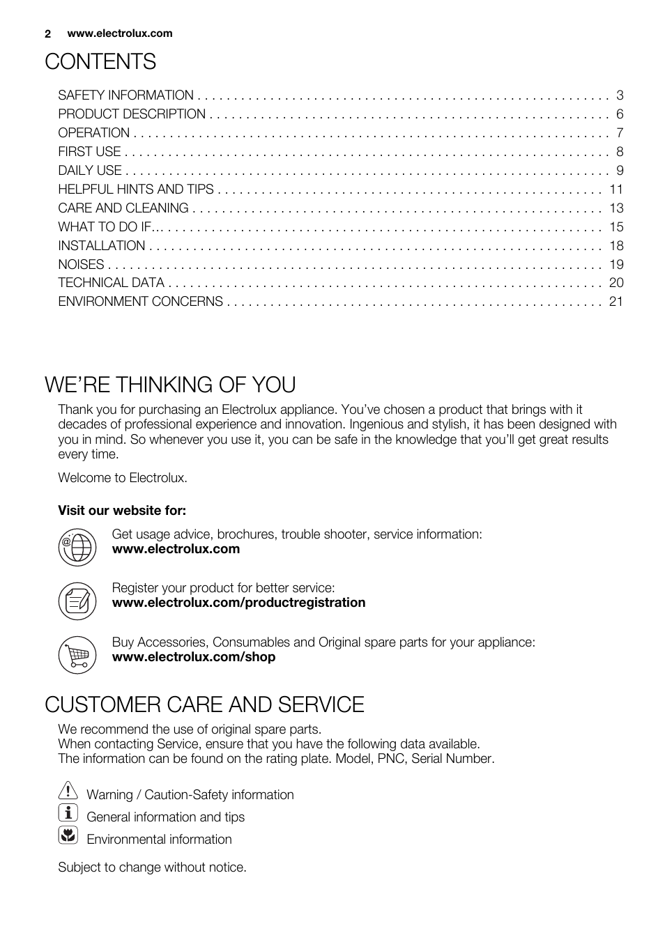 Electrolux ERY1201FOW User Manual | Page 2 / 68