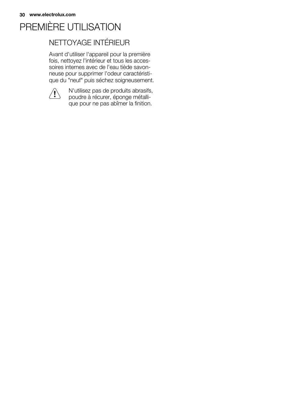 Première utilisation | Electrolux ERY1201FOW User Manual | Page 30 / 68