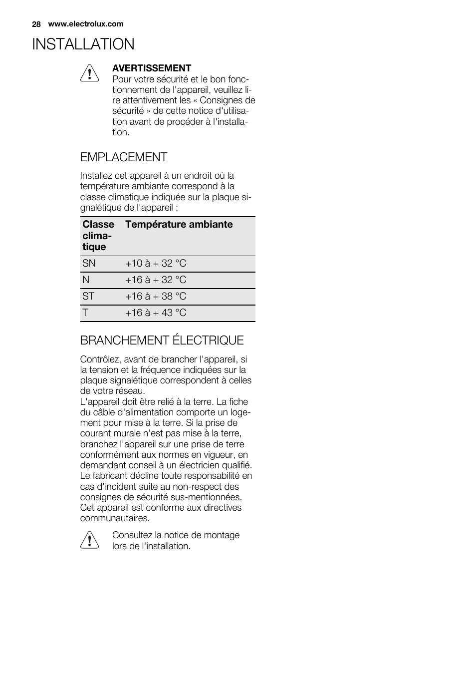 Installation | Electrolux ERN2301AOW User Manual | Page 28 / 84