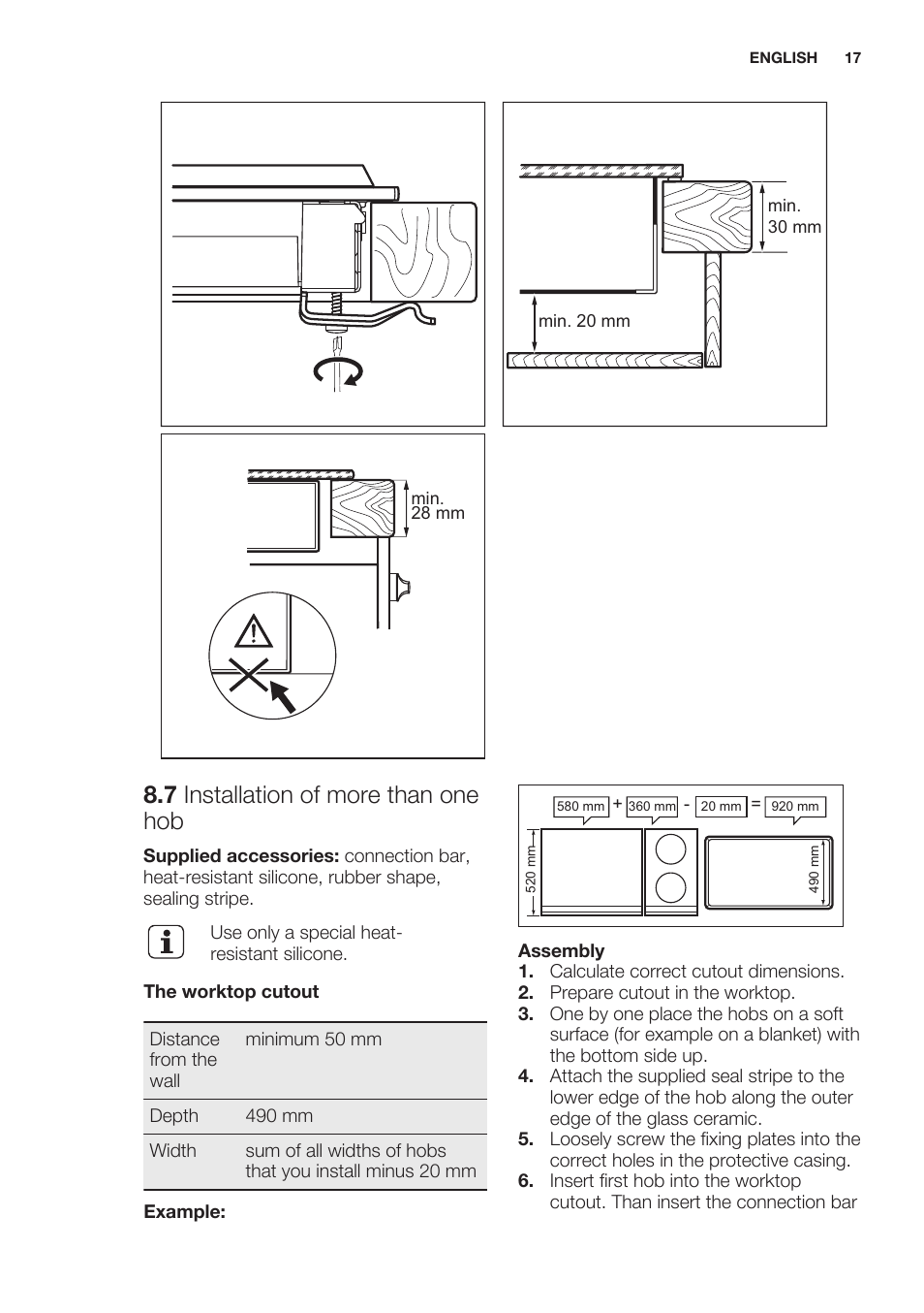 7 installation of more than one hob | Electrolux EQT4520BOG User Manual | Page 17 / 60