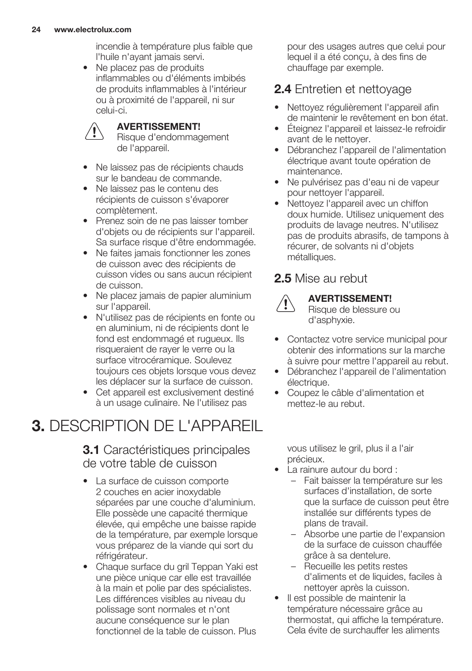 4 entretien et nettoyage, 5 mise au rebut, Description de l'appareil | Electrolux EQT4520BOG User Manual | Page 24 / 60