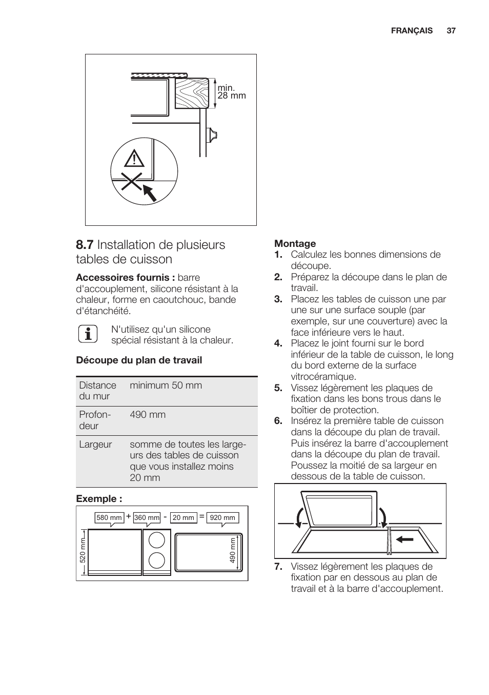 7 installation de plusieurs tables de cuisson | Electrolux EQT4520BOG User Manual | Page 37 / 60