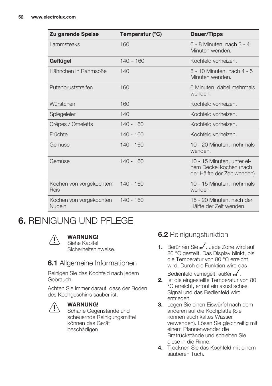 Reinigung und pflege, 1 allgemeine informationen, 2 reinigungsfunktion | Electrolux EQT4520BOG User Manual | Page 52 / 60