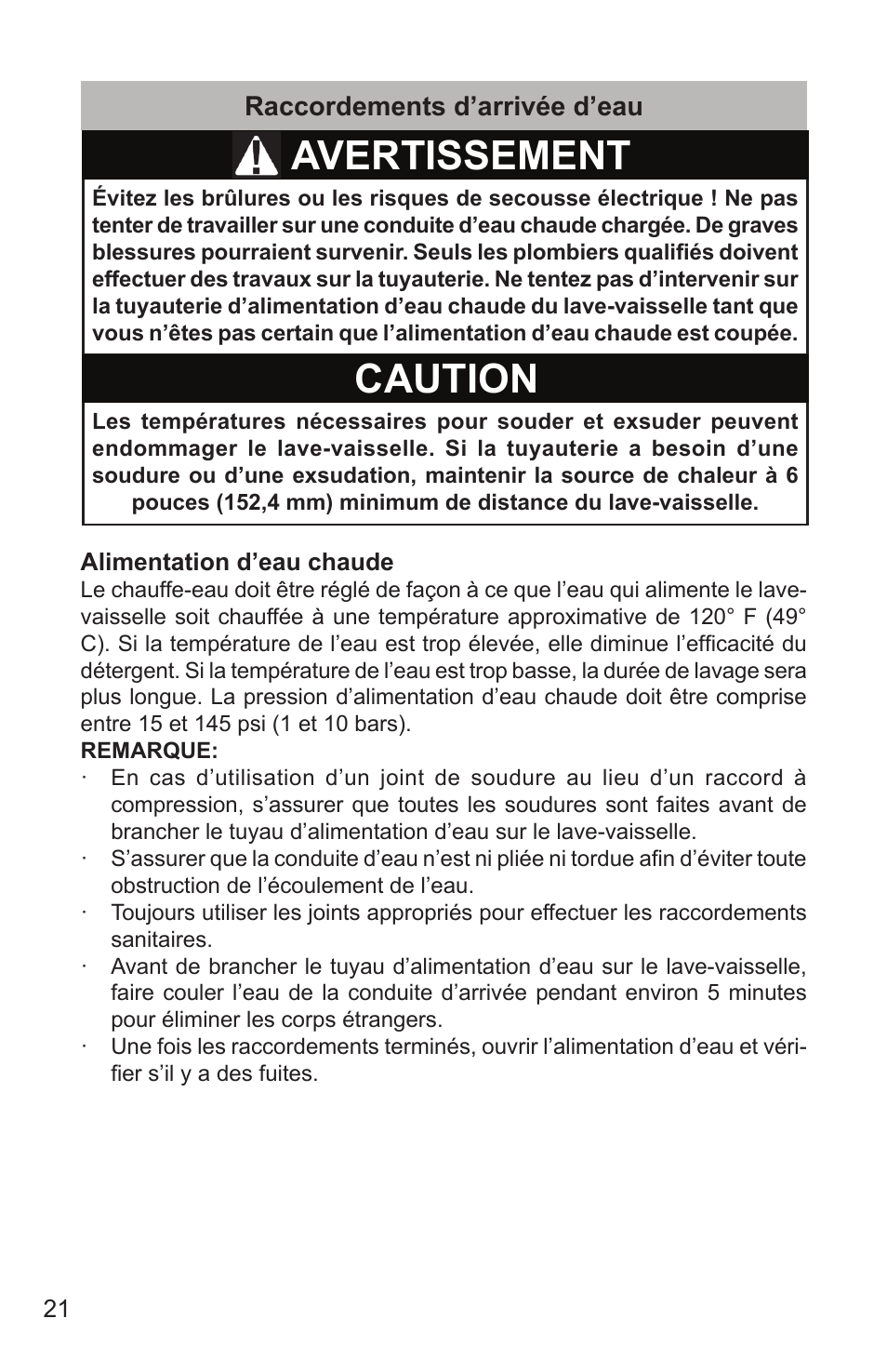 Avertissement caution | Bosch SHX65T55UC User Manual | Page 50 / 88