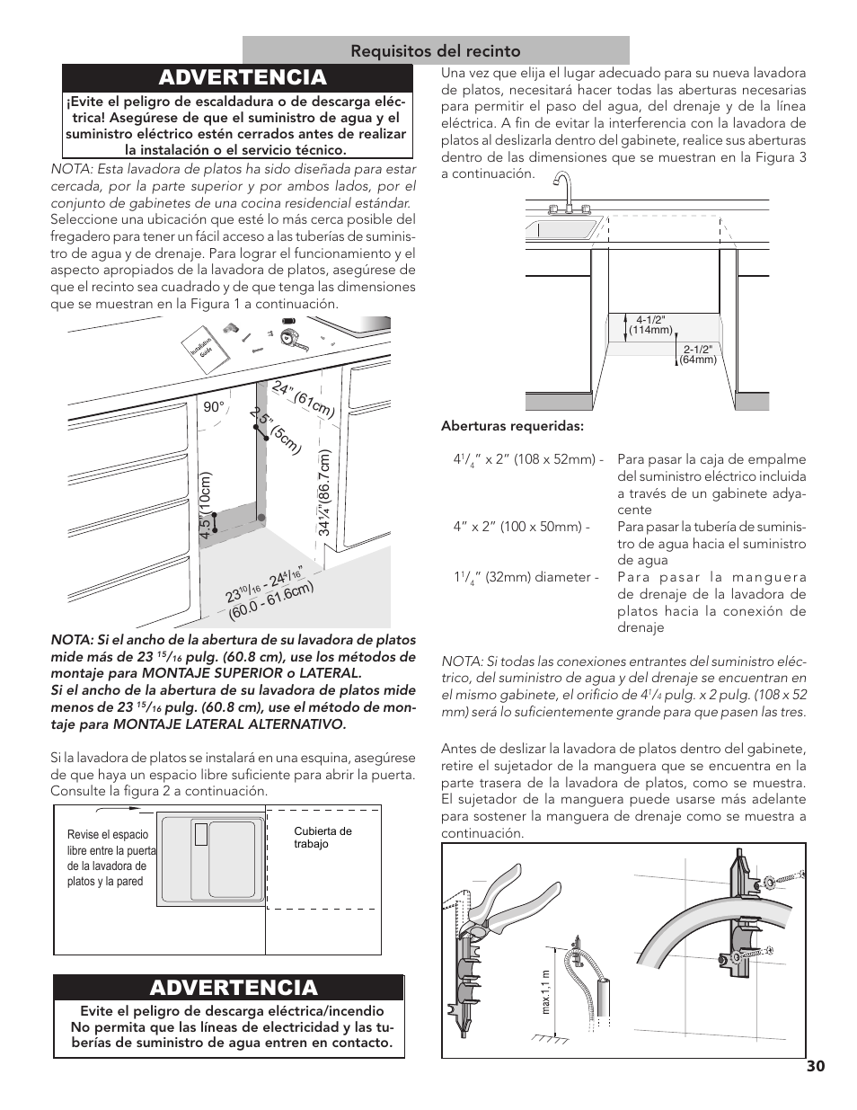 Warning, Advertencia, 30 requisitos del recinto | Bosch SGE63E15UC User Manual | Page 31 / 39