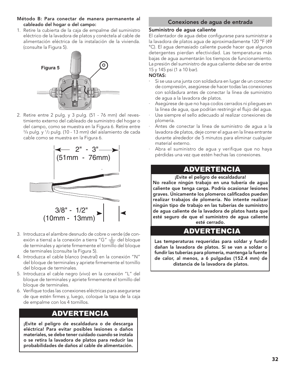 Warning, Advertencia | Bosch SGE63E15UC User Manual | Page 33 / 39
