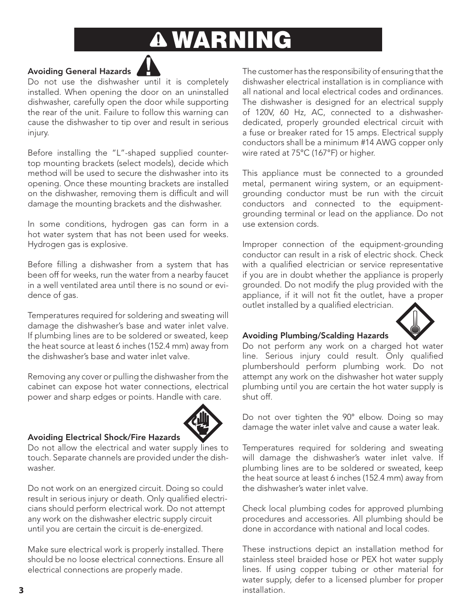 Warning | Bosch SGE63E15UC User Manual | Page 4 / 39