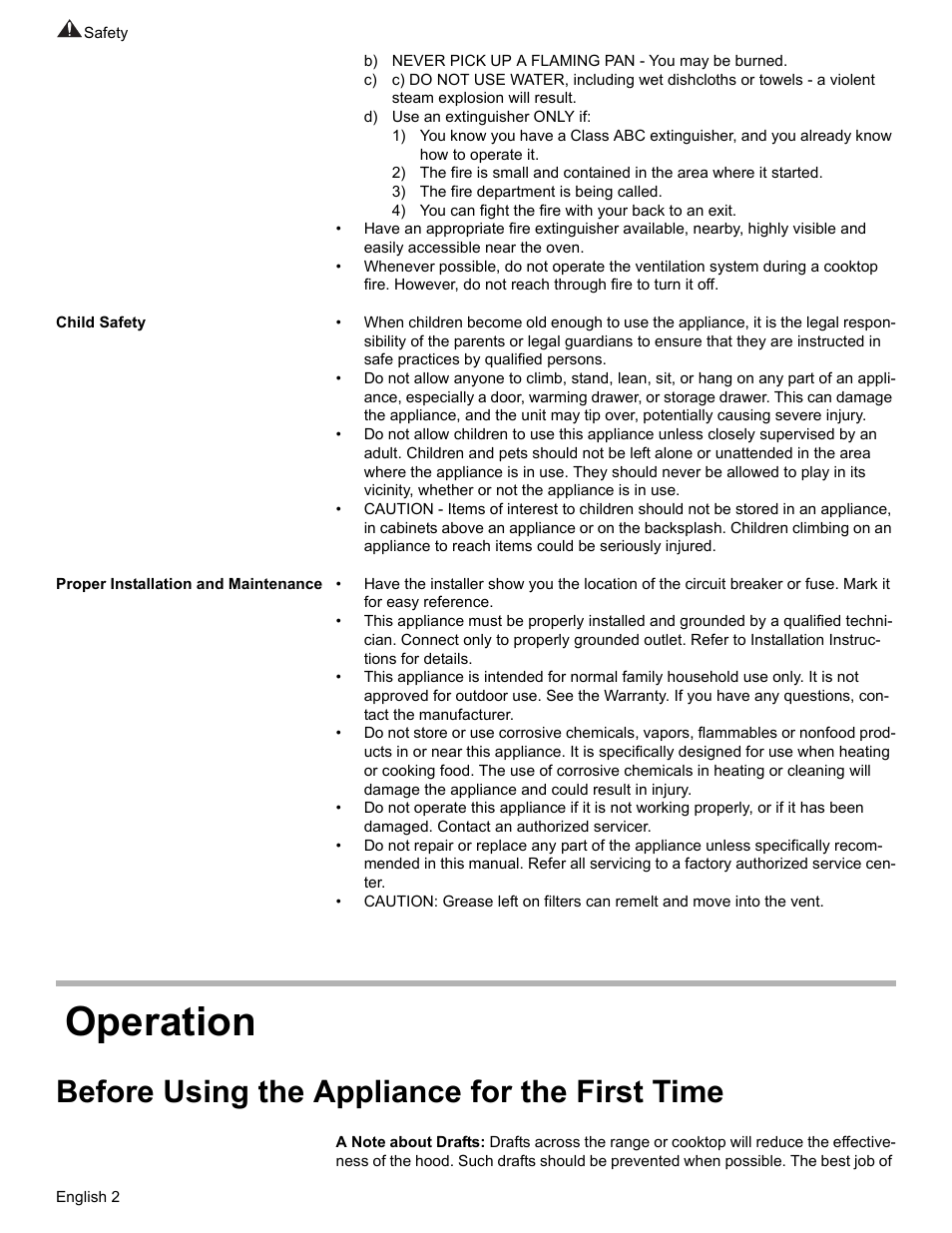 Child safety, Proper installation and maintenance, Operation | Before using the appliance for the first time | Bosch DHL755BUC User Manual | Page 4 / 32