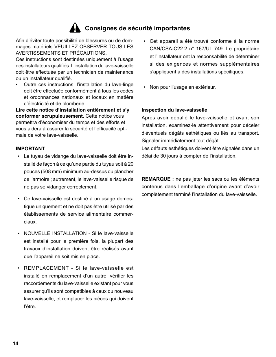 Consignes de sécurité importantes | Bosch SHE9PT55UC User Manual | Page 14 / 38