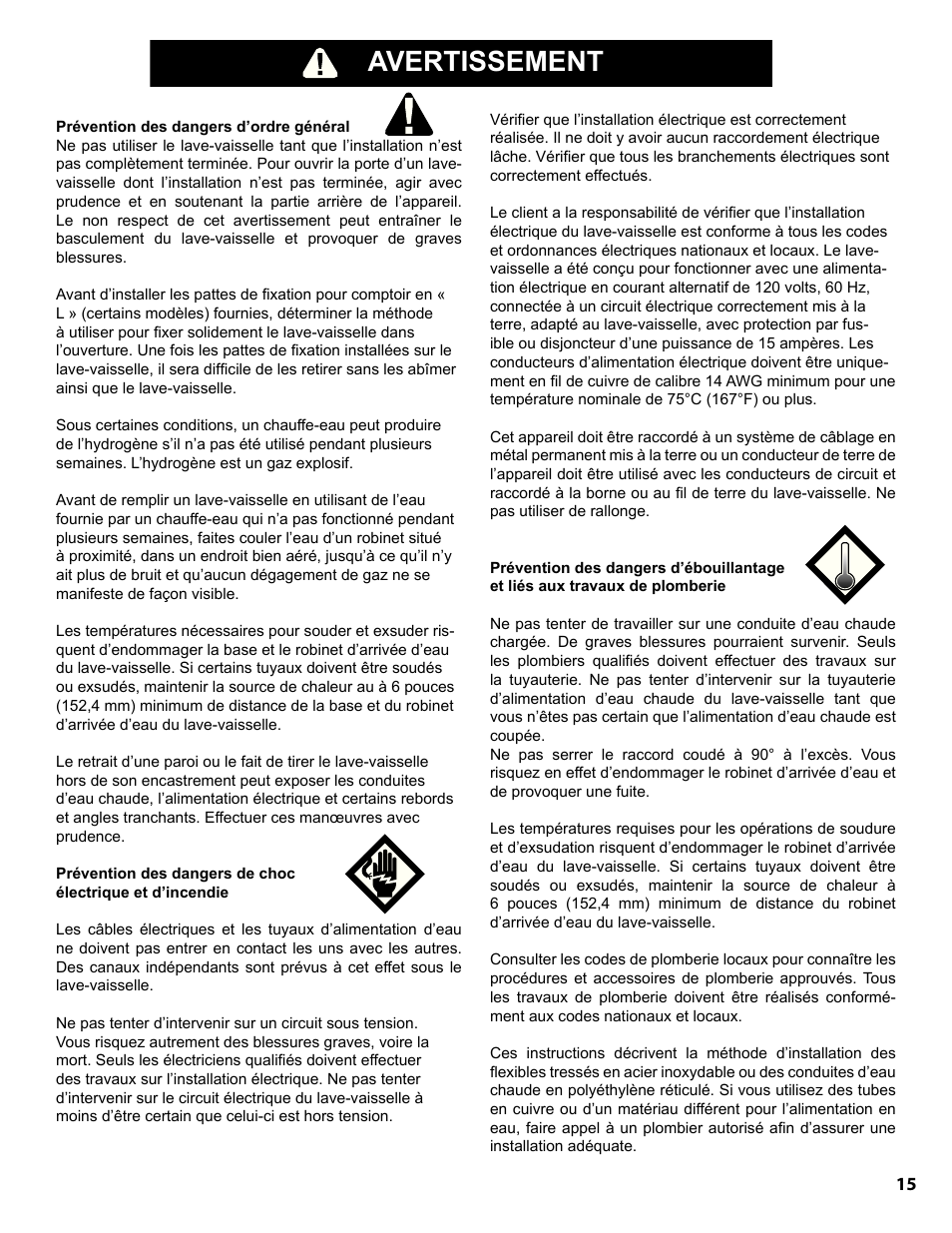 Warning, Avertissement | Bosch SHE9PT55UC User Manual | Page 15 / 38