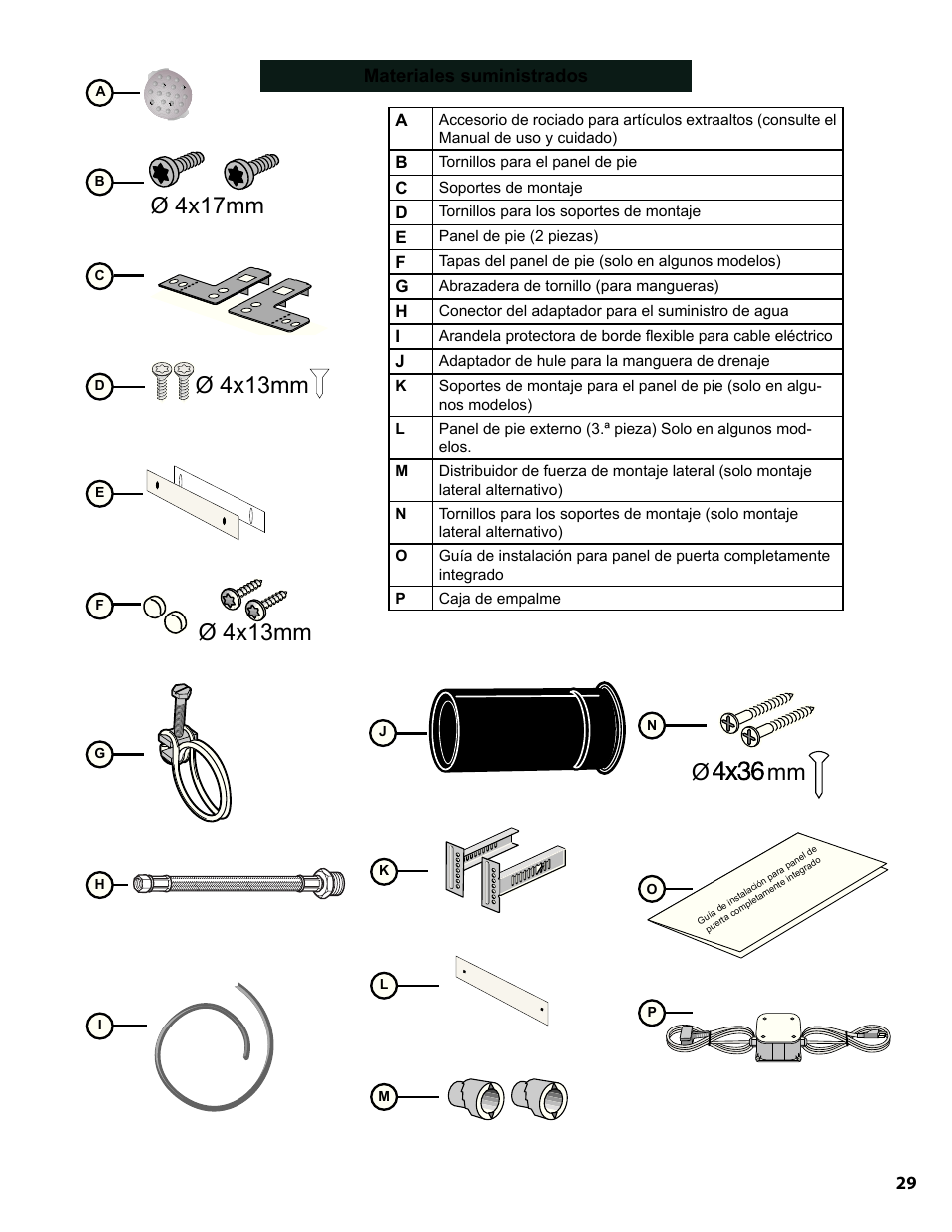 Materiales suministrados | Bosch SHE9PT55UC User Manual | Page 29 / 38