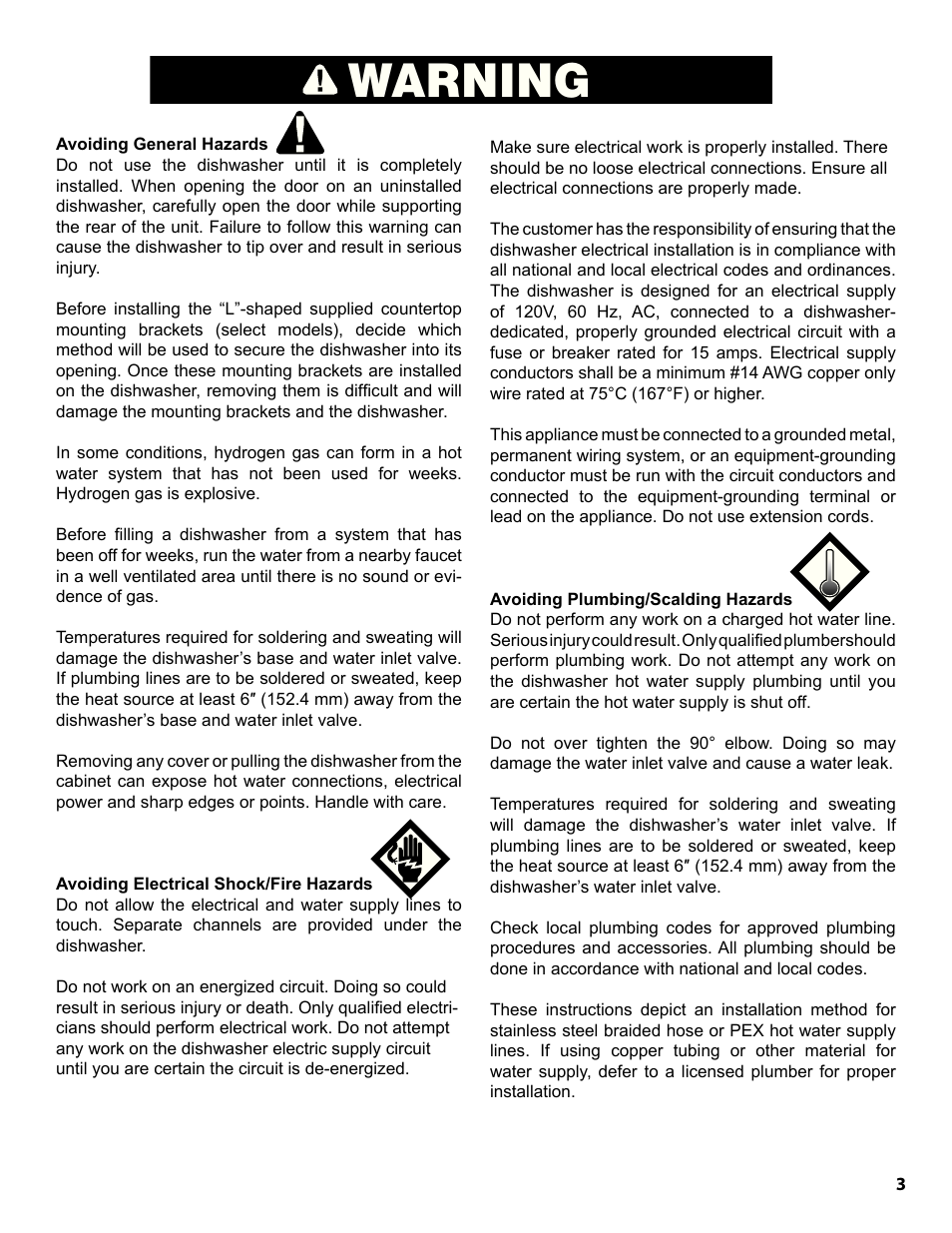 Warning | Bosch SHE9PT55UC User Manual | Page 3 / 38