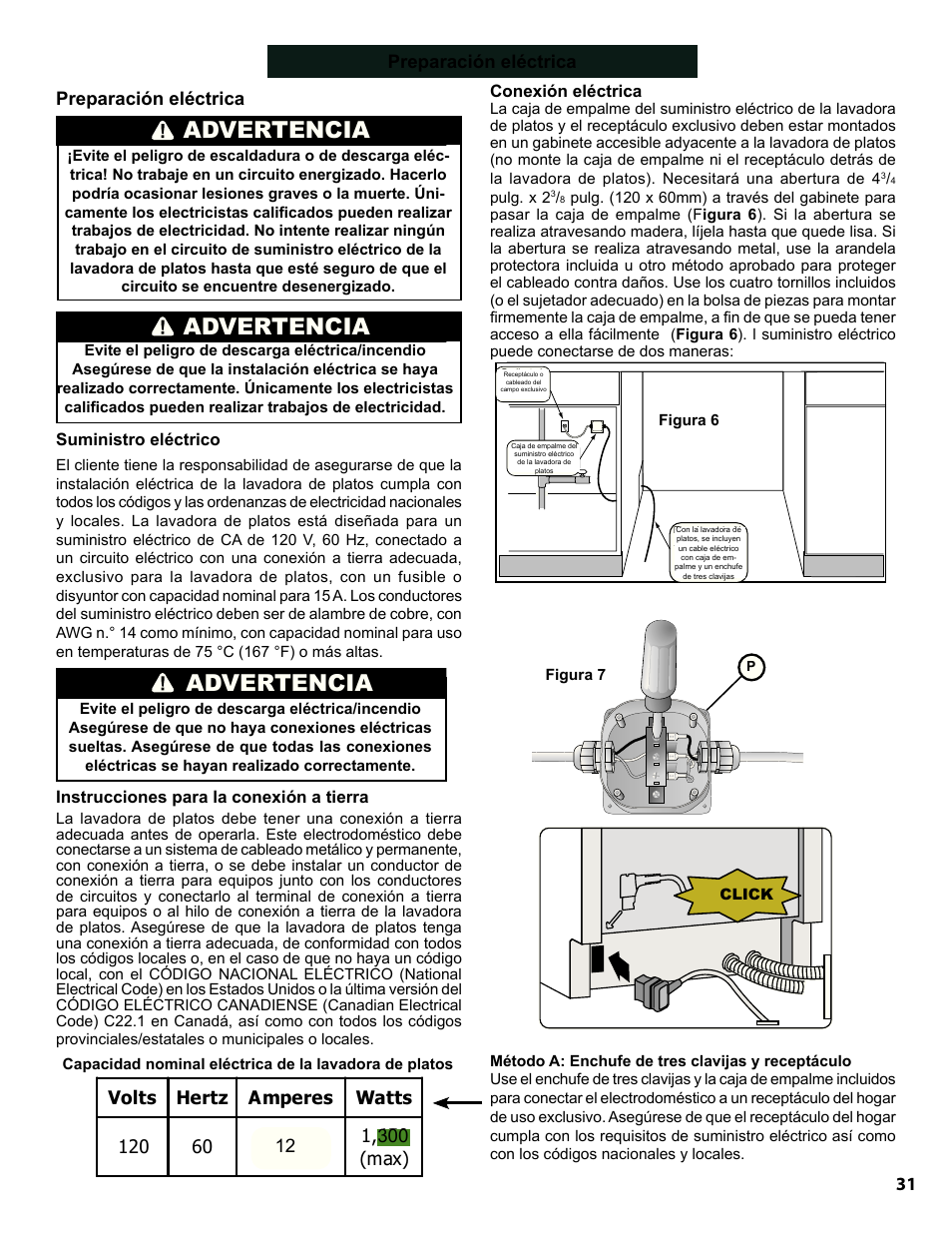 Warning, Advertencia, Preparación eléctrica | Preparación eléctrica 300 | Bosch SHE9PT55UC User Manual | Page 31 / 38