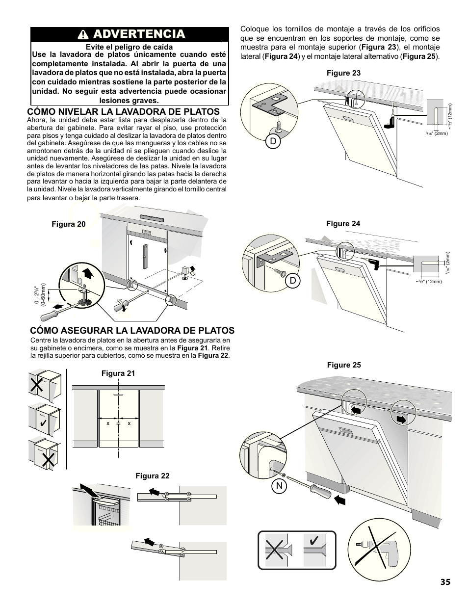 Warning, Advertencia | Bosch SHE9PT55UC User Manual | Page 35 / 38