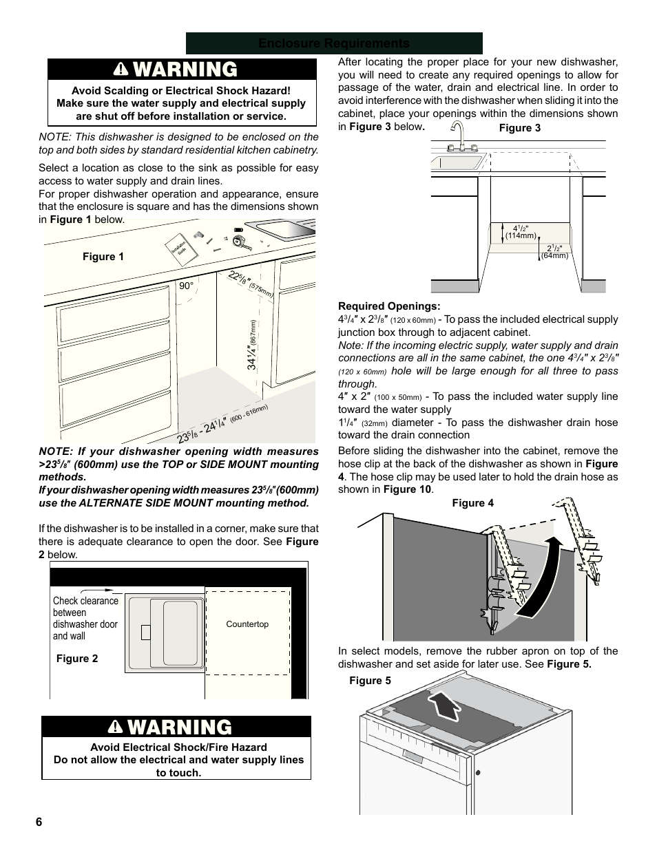 Warning, Enclosure requirements | Bosch SHE9PT55UC User Manual | Page 6 / 38