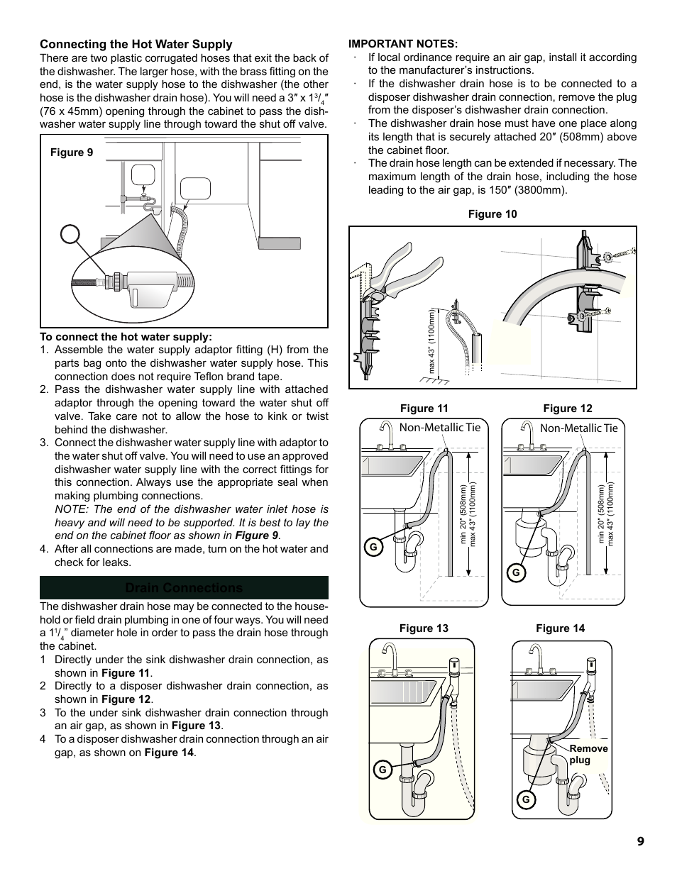 Drain connections, Connecting the hot water supply | Bosch SHE9PT55UC User Manual | Page 9 / 38