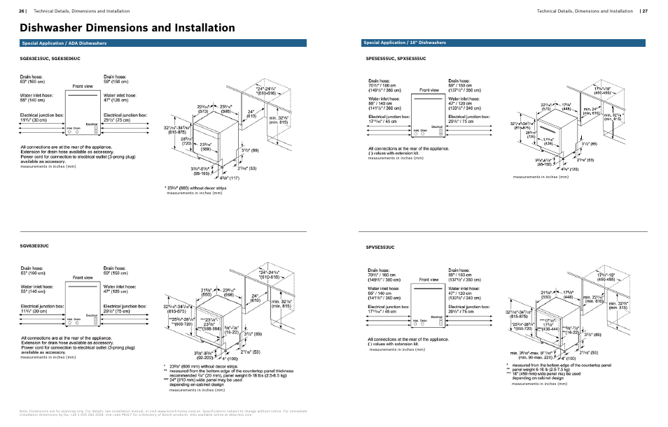 Dishwasher dimensions and installation | Bosch Information about Bosch Dishwashers User Manual | Page 14 / 15