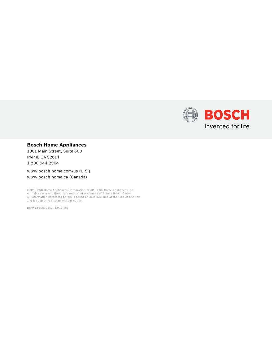 Bosch home appliances | Bosch Information about Bosch Dishwashers User Manual | Page 15 / 15