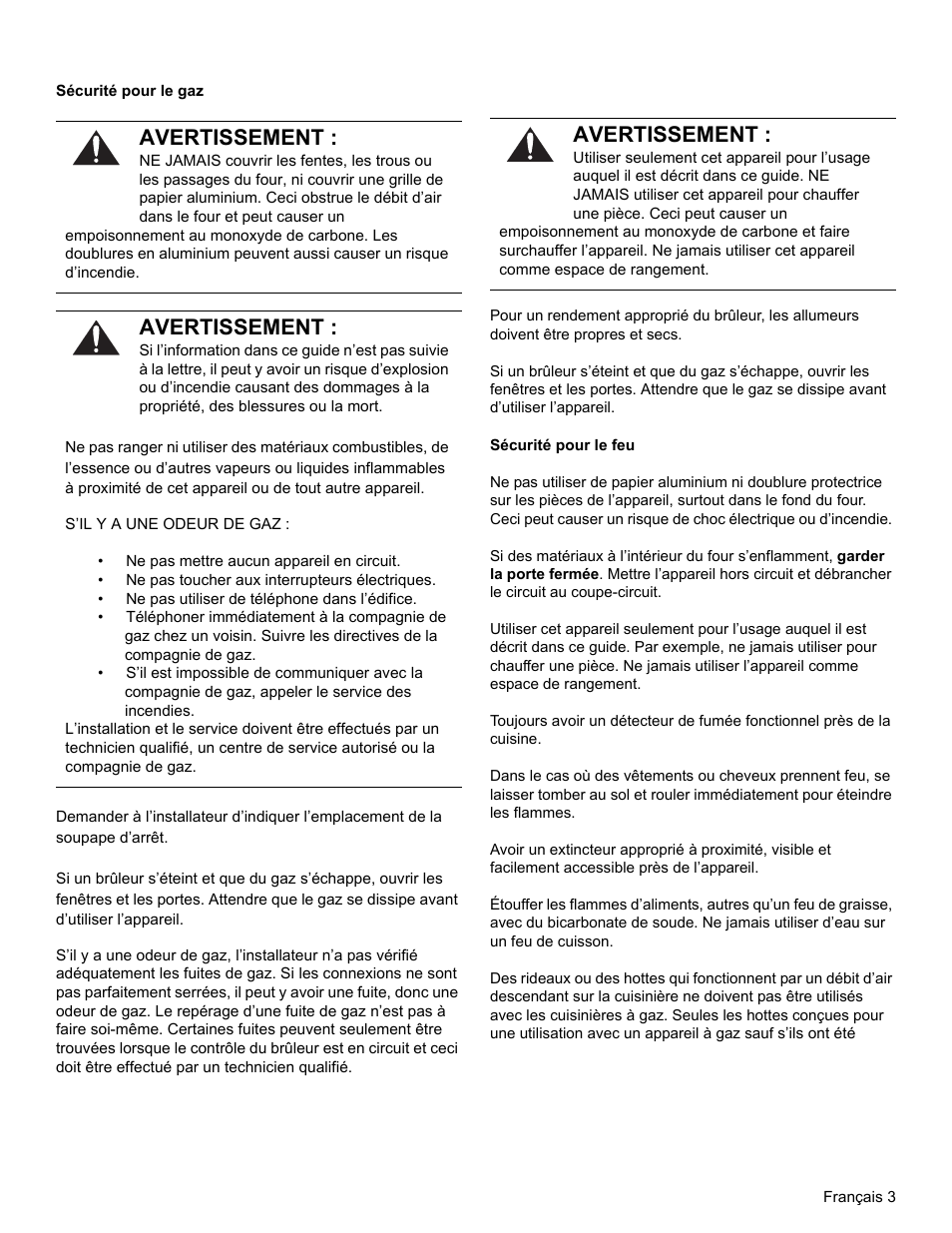 Avertissement | Bosch HGS3023UC User Manual | Page 36 / 96