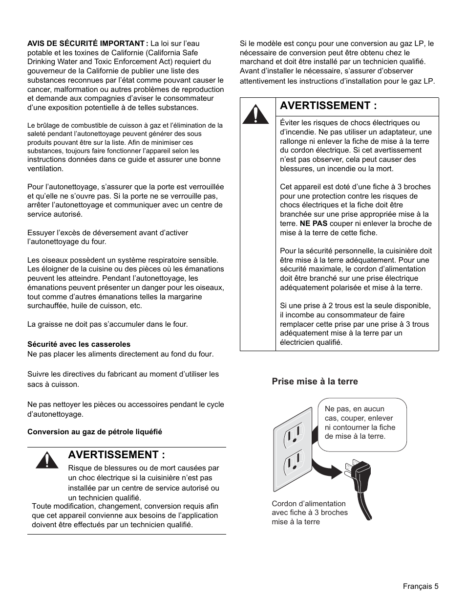 Avertissement | Bosch HGS3023UC User Manual | Page 38 / 96